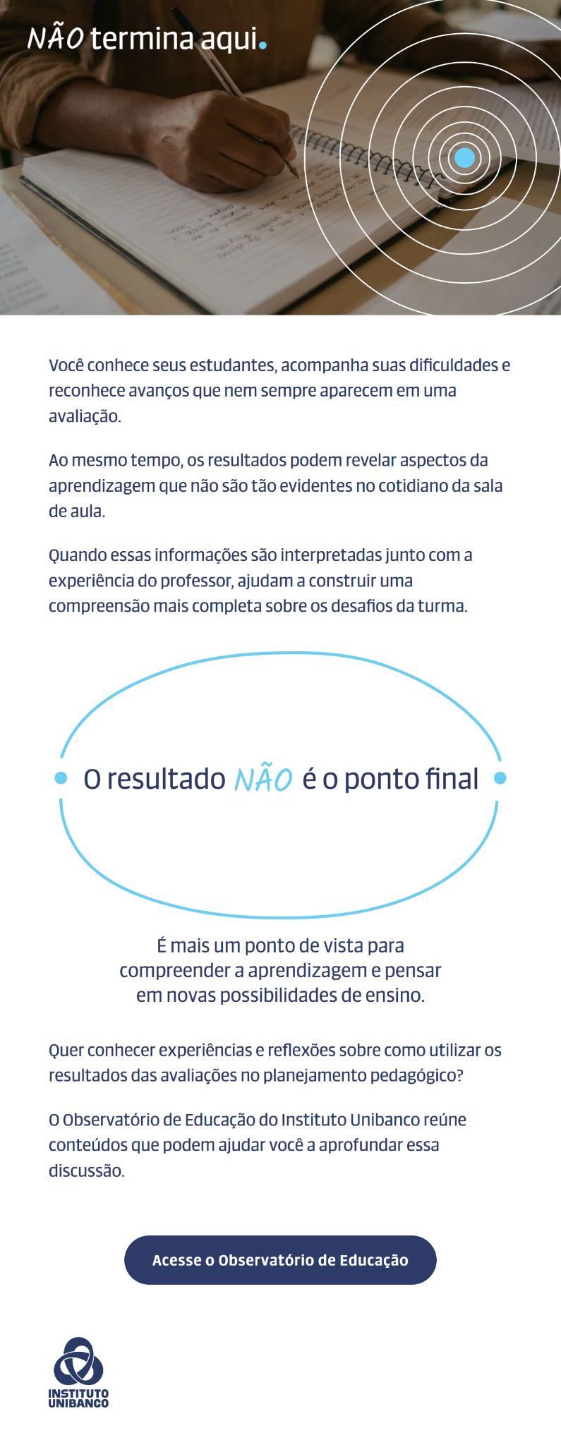 E-mail de CRM para professores, opção 1: foto de caderno com círculos concêntricos no topo.