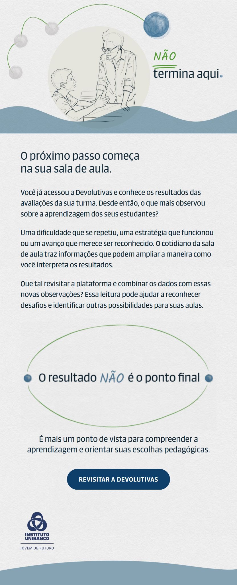 E-mail de continuidade para professores que já utilizam a Devolutivas, opção 2.